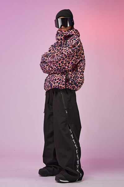Doorek Pink & Black Leopard Print Snowboard Suits for Men Women