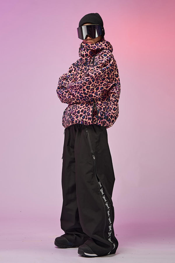 Doorek Pink & Black Leopard Print Snowboard Suits for Men Women