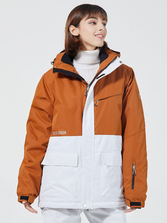 XwXwSeui Men Women Colorblock Hooded Snow Jacket