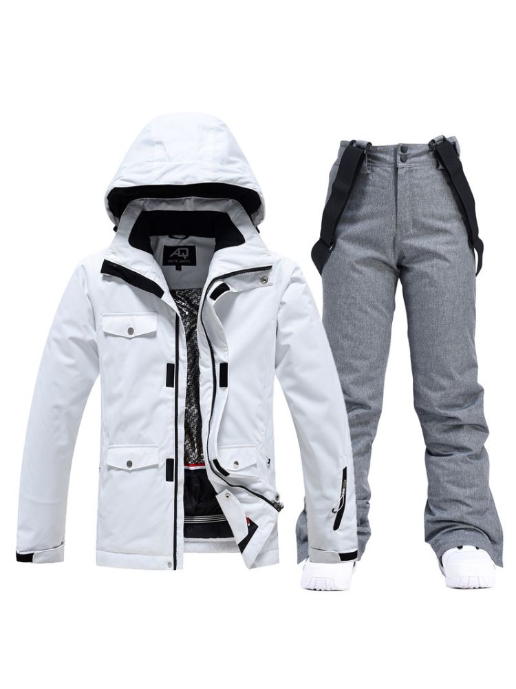 XwXwSeui Men Women Windproof Insulated Snow Suits-White Series