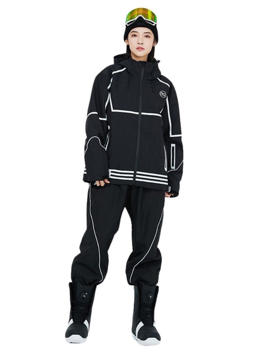 XwXwSeui Men Women Lines Outdoor Snow Suits-Black Series