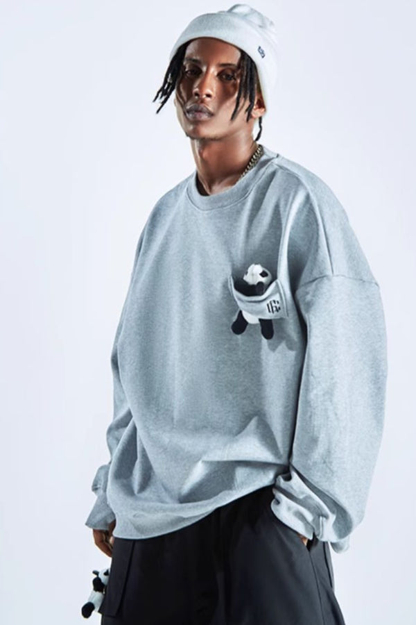 XwXwSeui Velvet Men's Women's Waterproof Loose Single Board Double Board Panda Sweater