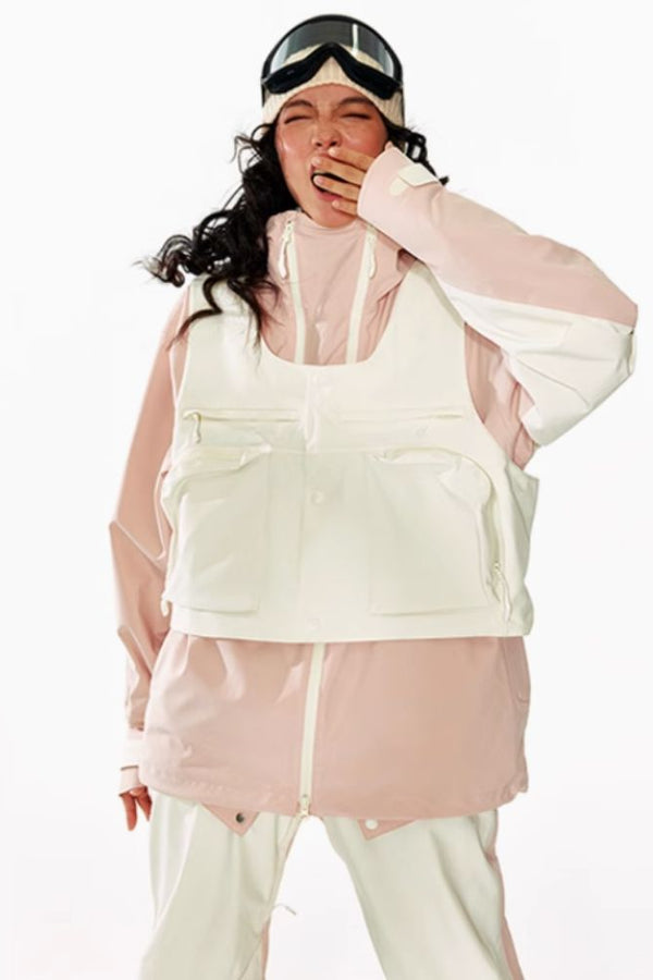 XwXwSeui Women Colorblock Hooded Vest Snow Jacket