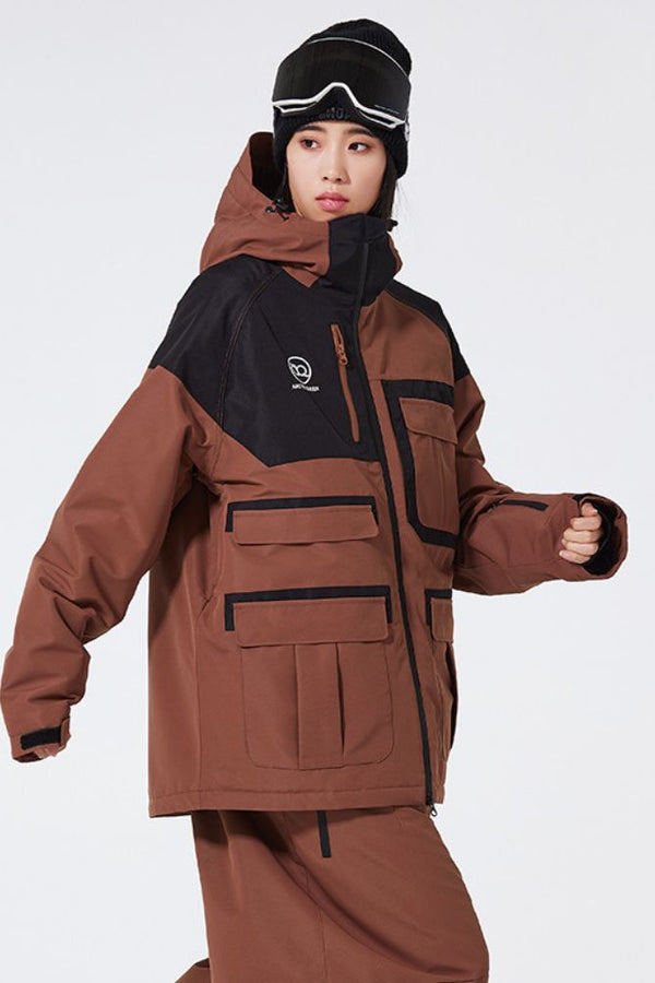 XwXwSeui Womens and Mens Insulated Hooded Outdoor Patchwork Cargo Skiing Coats