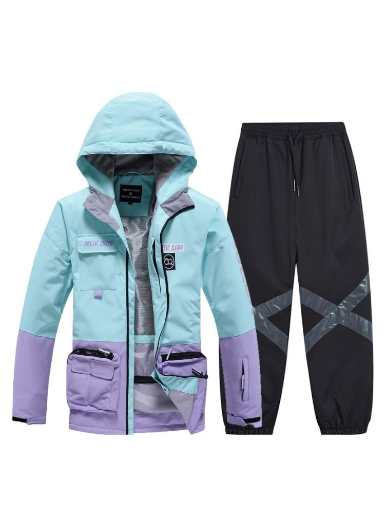 XwXwSeui Men Women Outdoor Insulated Snow Suits-Purpleblack Series