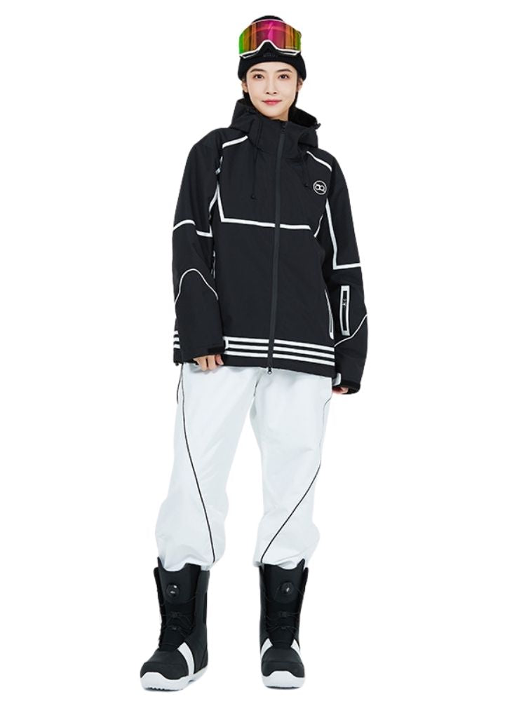 XwXwSeui Men Women Lines Outdoor Snow Suits-Black Series