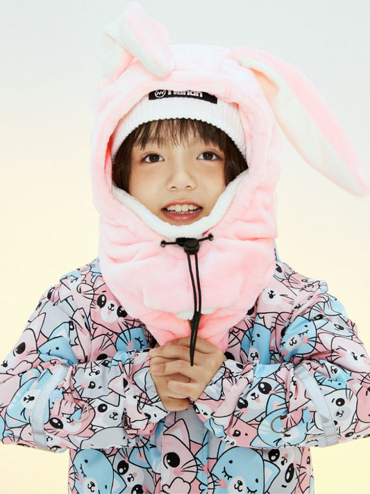 XwXwSeui Kids Plush Jumping Ear Snow Helmet Hood