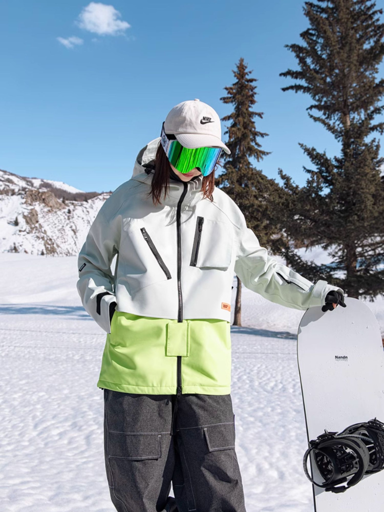 XwXwSeui Men and Women Colorblock Hood Insulated Snow Jacket