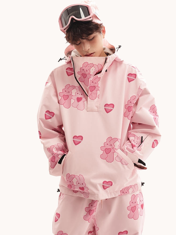 XwXwSeui Men Women Fleeced Pink Rabbit Ski Suits