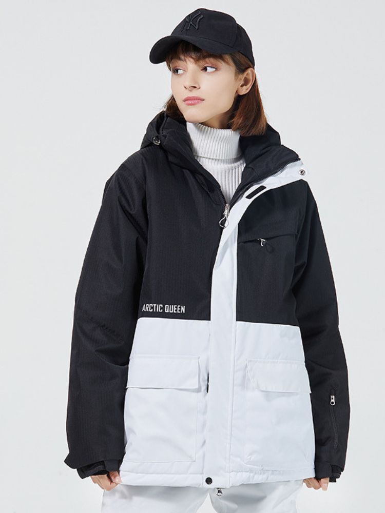 XwXwSeui Men Women Colorblock Hooded Snow Jacket