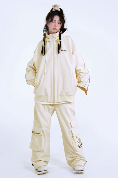 XwXwSeui Women Men Insulated Zipper Baggy Bunny 3L Cream Waterproof Ski Suit