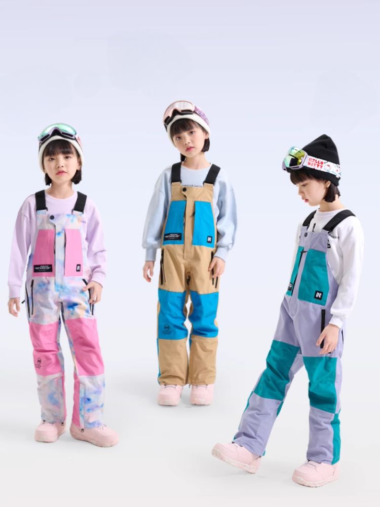 XwXwSeui Kids Colorblock Waterproof Baggy Snow Bibs