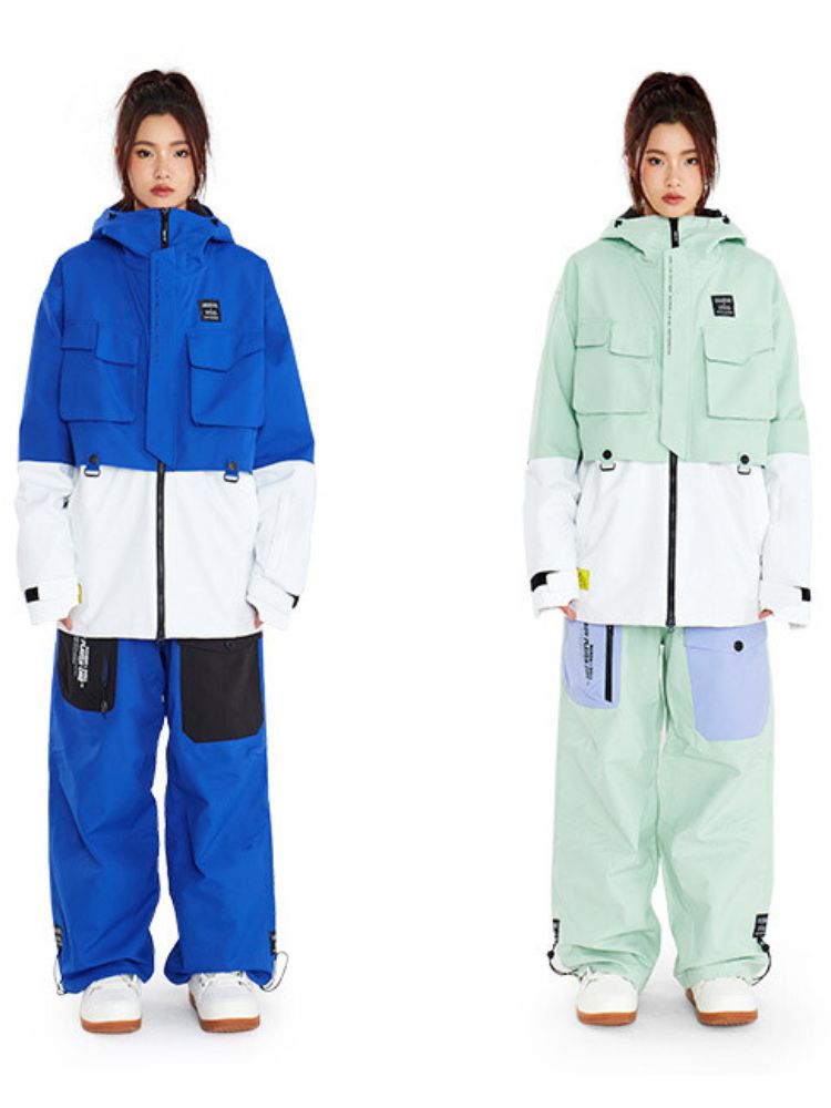 XwXwSeui Men Women Loose Colorblock Ski Pants