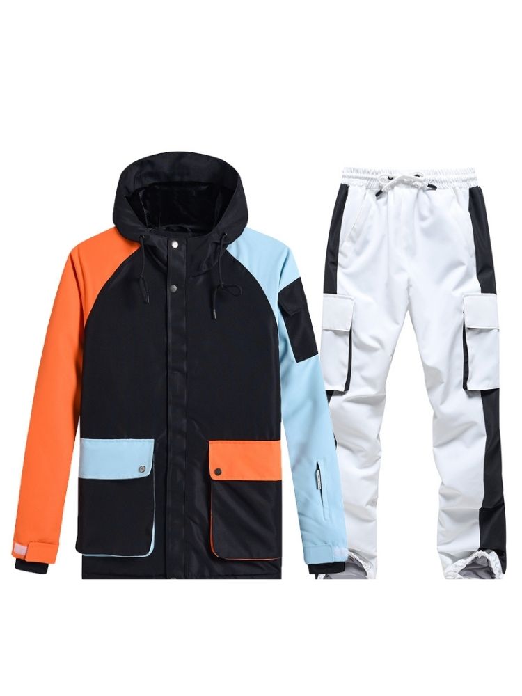 XwXwSeui Men Women Colorblock Waterproof Snow Suits-Black Series