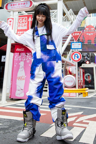 XwXwSeui Men Women Gradient Loose Snow Bibs