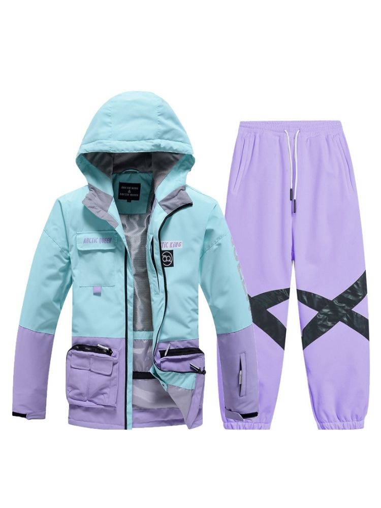 XwXwSeui Men Women Outdoor Insulated Snow Suits-Purpleblack Series