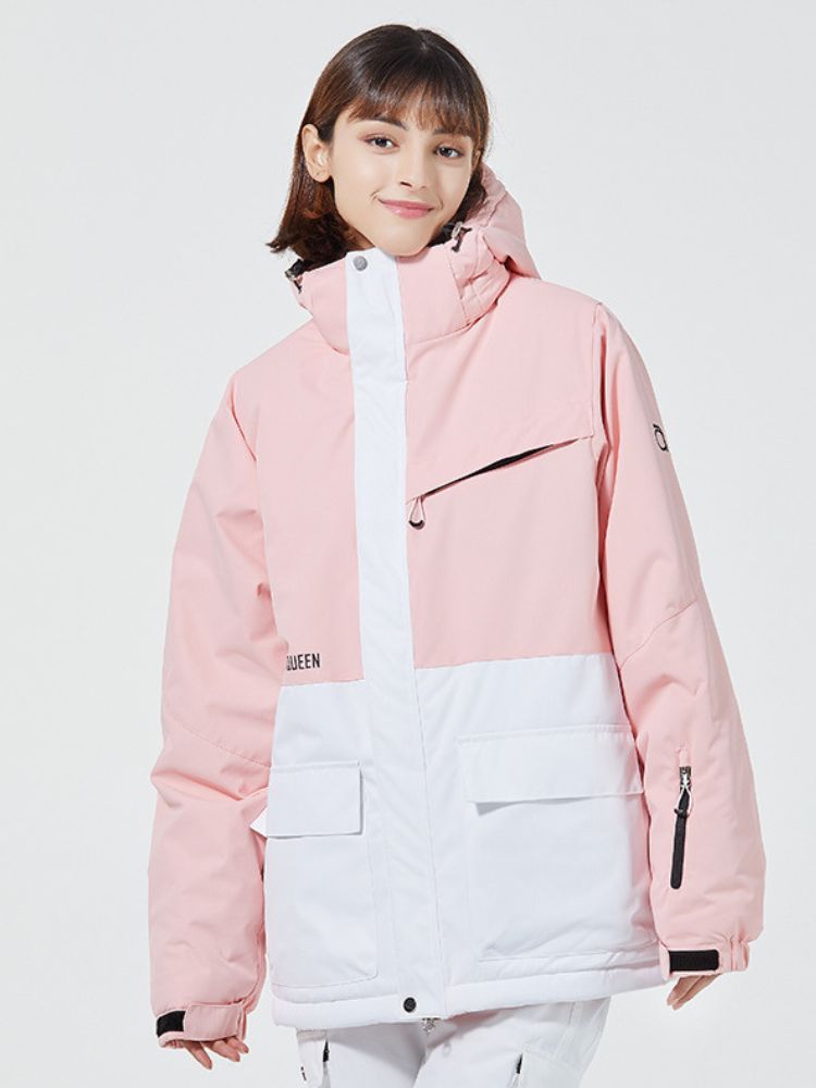 XwXwSeui Men Women Colorblock Hooded Snow Jacket