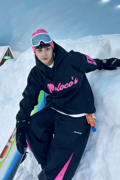 XwXwSeui Men Women Pink Embroidery Loose Ski Sweatshirt