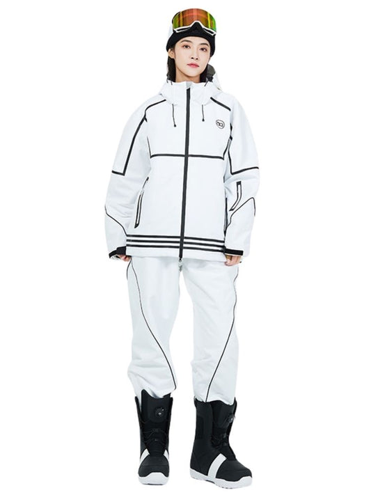 XwXwSeui Men Women Lines Outdoor Snow Suits-White Series