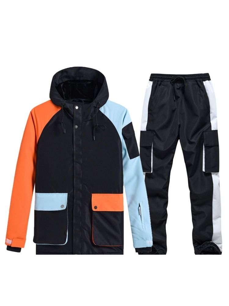 XwXwSeui Men Women Colorblock Waterproof Snow Suits-Black Series