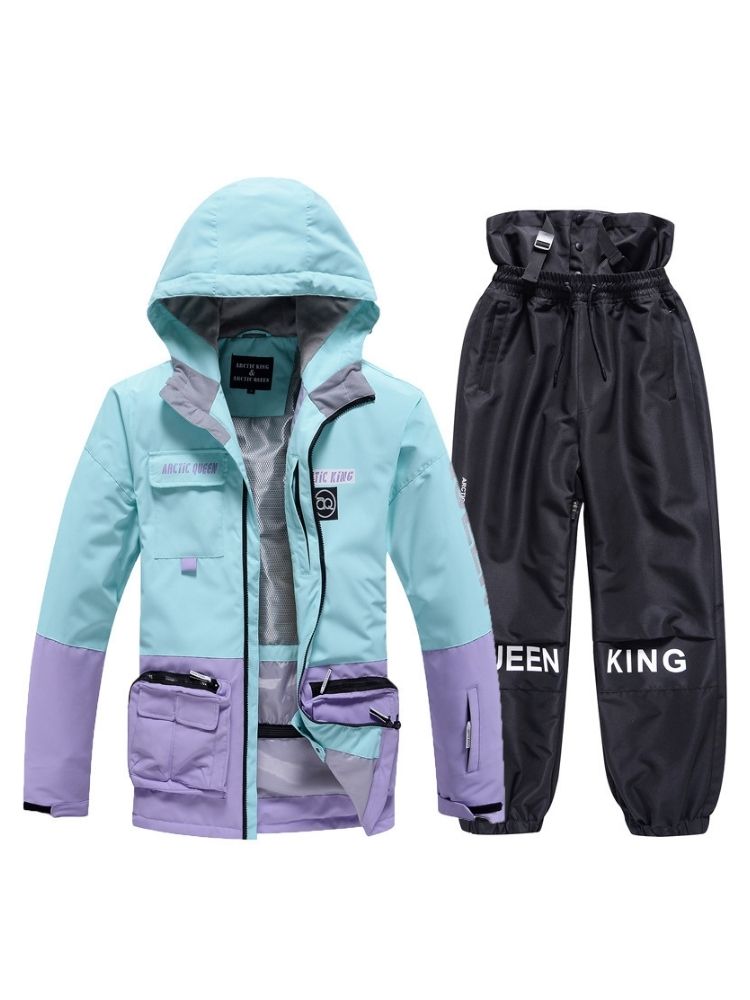 XwXwSeui Men Women Windproof Insulated Snow Suits-Purpleblack Series