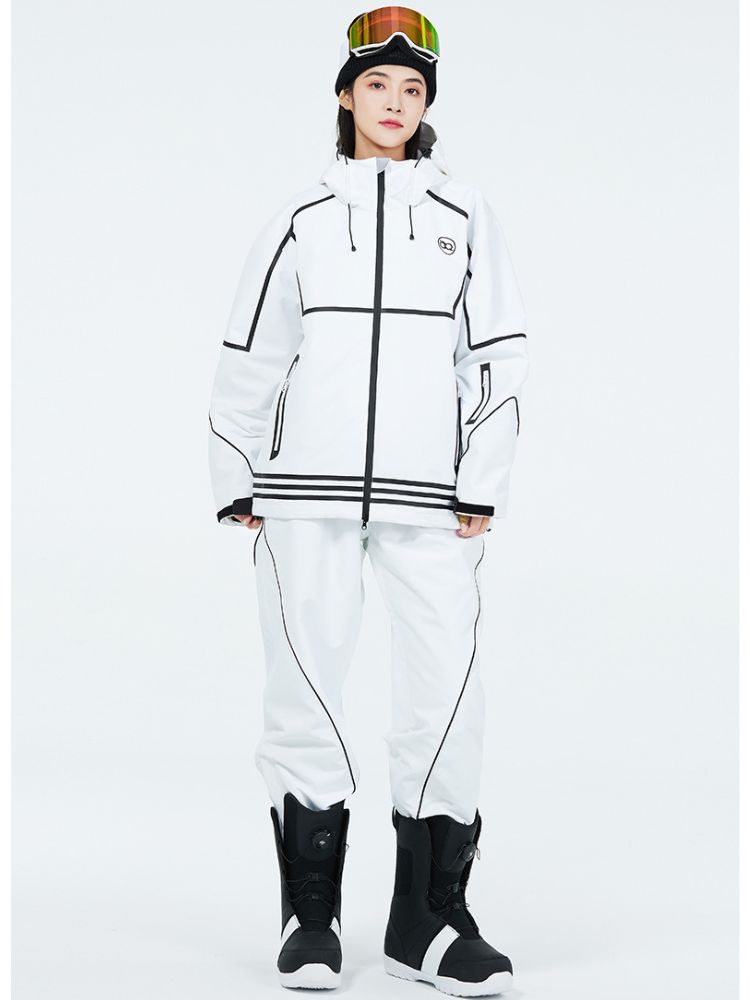 XwXwSeui Men Women Lines Hooded Snow Jacket