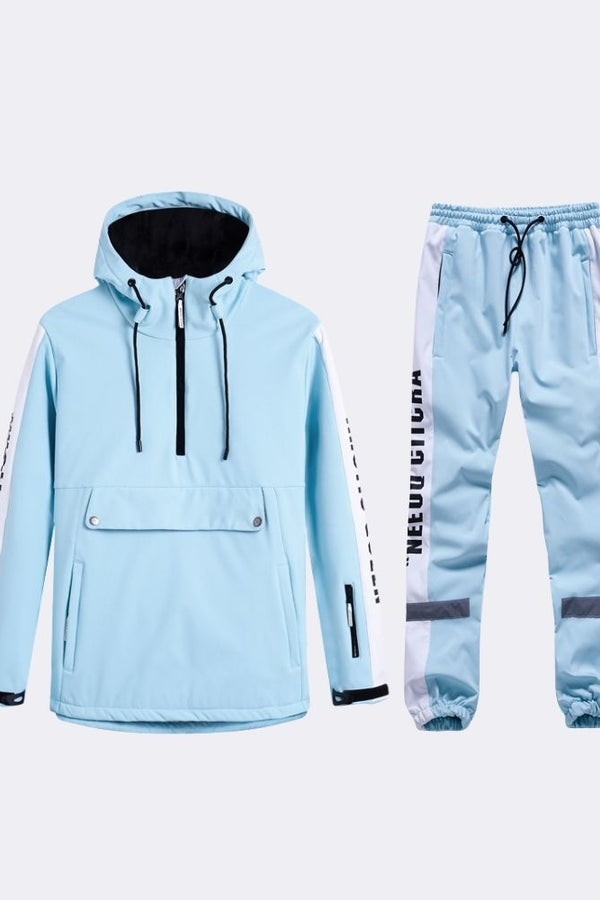 XwXwSeui Men Women Reflective Windproof Snow Suits-Blue Series