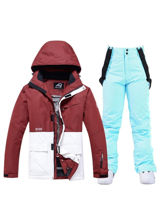 XwXwSeui Men Women Hooded Insulated Snow Suits-Red Series