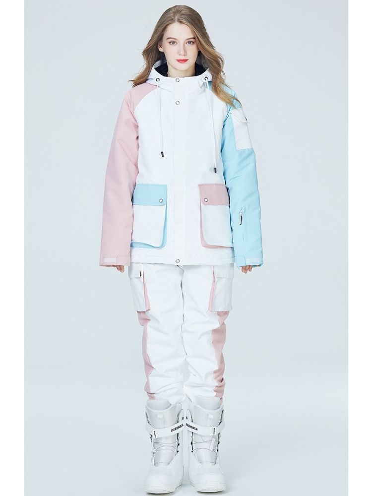 XwXwSeui Men Women Colorblock Waterproof Snow Suits-Pink Series