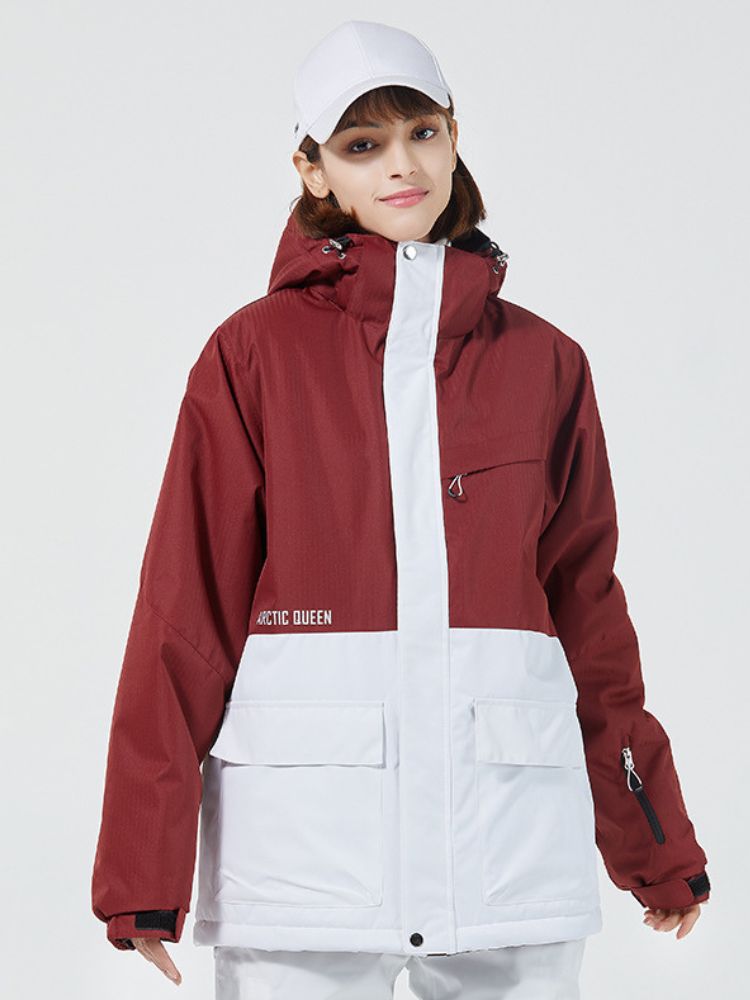 XwXwSeui Men Women Colorblock Hooded Snow Jacket