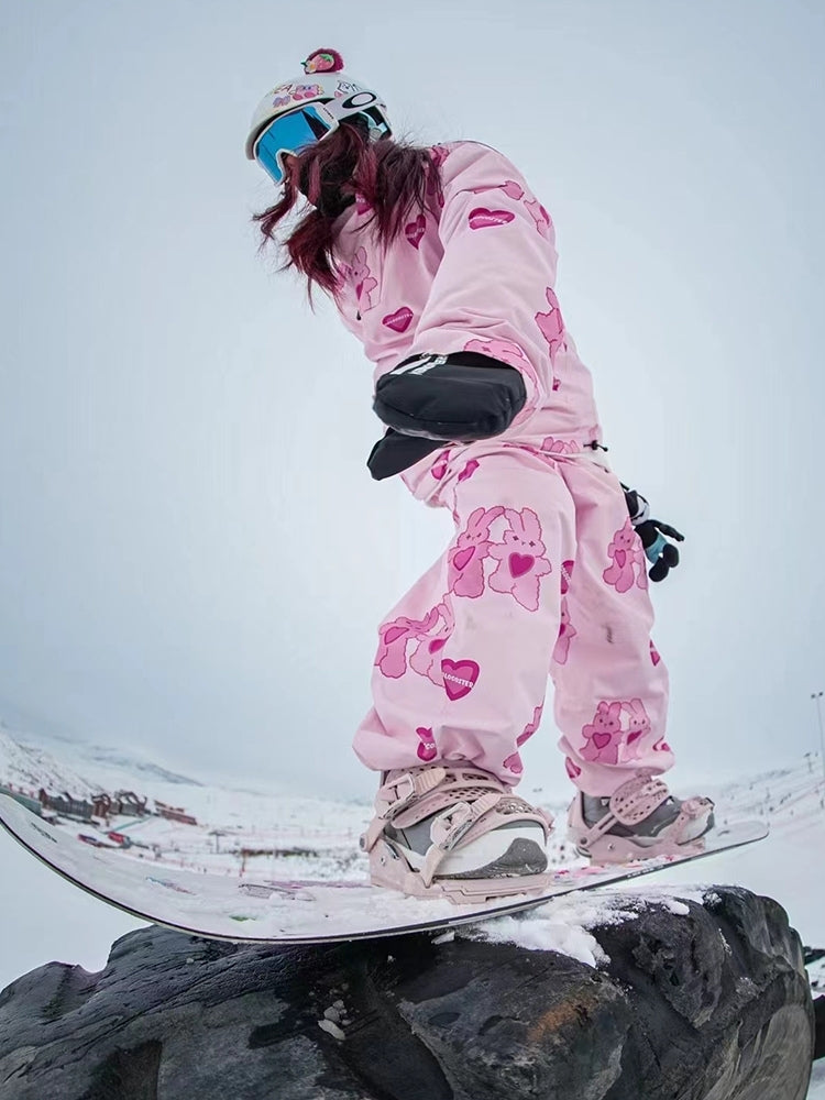 XwXwSeui Men Women Fleeced Pink Rabbit Ski Suits