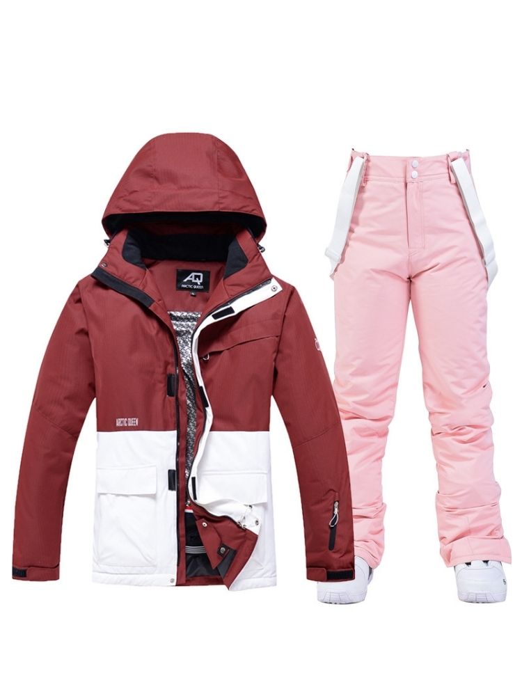 XwXwSeui Men Women Hooded Insulated Snow Suits-Red Series