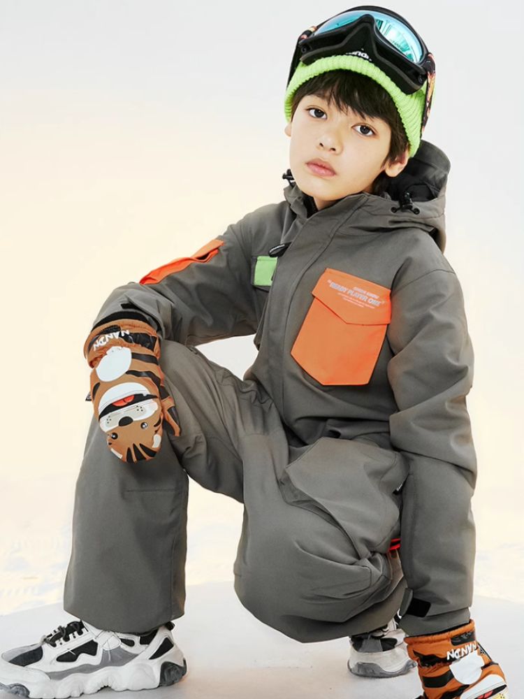 XwXwSeui Kids Insulated Waterproof Hooded Ski Jumpsuit