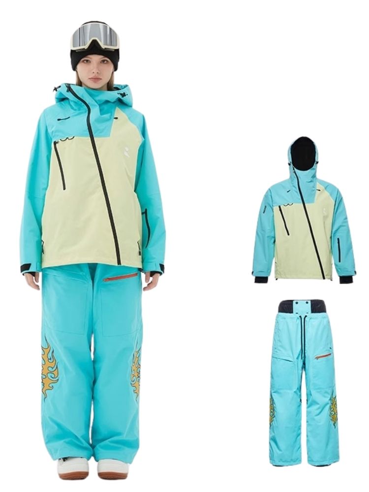 XwXwSeui Men Women 3L Color Zipper Hooded Snow Suits