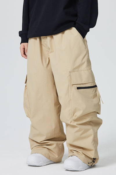 XwXwSeui Men Women Shell Zip Pocket Baggy Loose Waterproof Cargo Skiing Pants