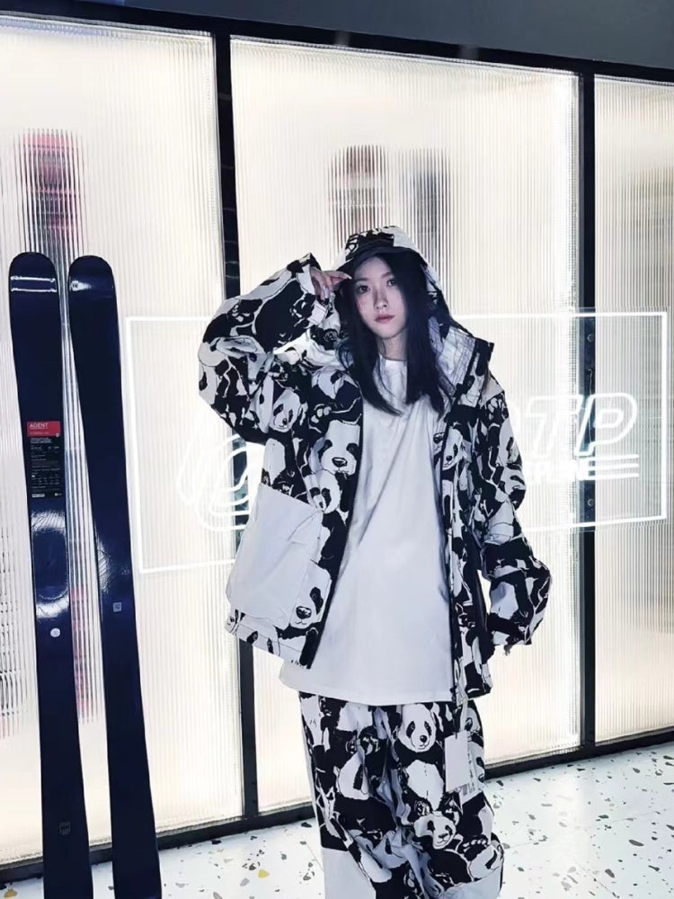 XwXwSeui Men Women Panda Printed Snow Suits