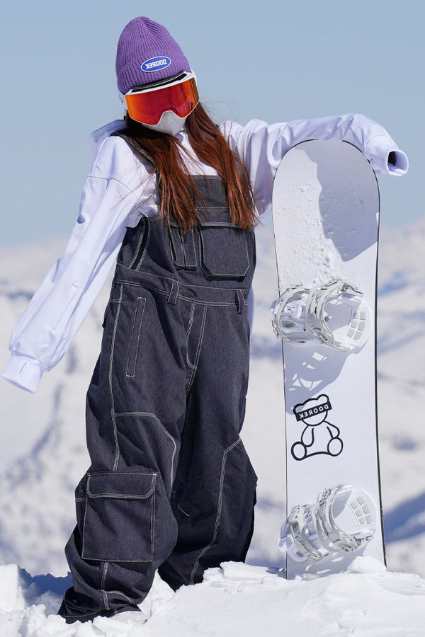 XwXwSeui Men Women Cowboy Loose Demin Snow Bibs