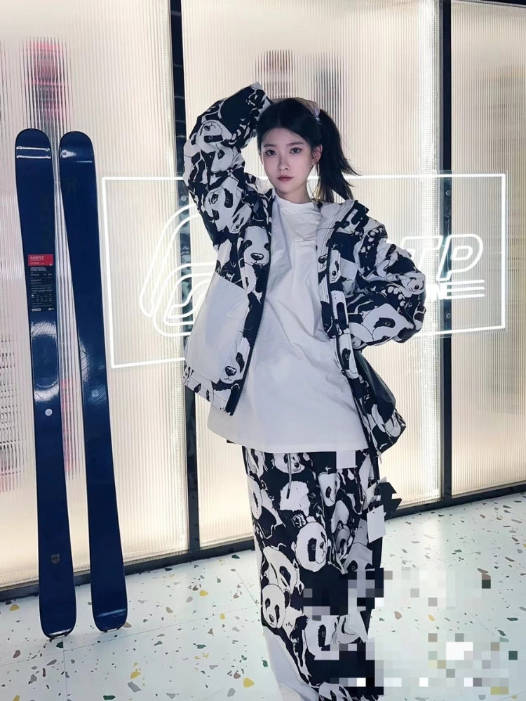 XwXwSeui Men Women Panda Printed Snow Suits