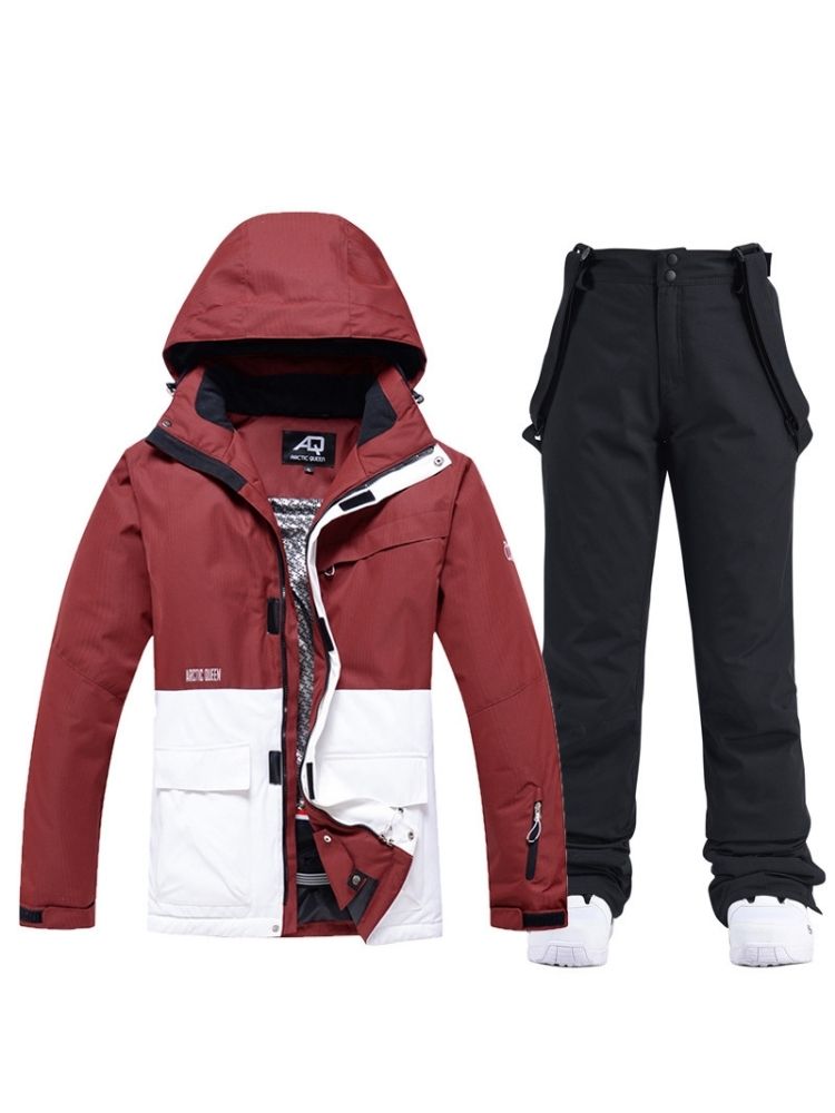 XwXwSeui Men Women Hooded Insulated Snow Suits-Red Series