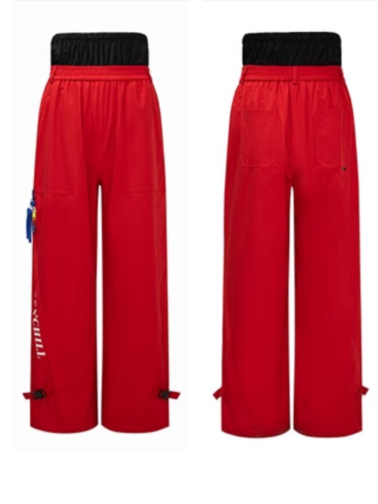 XwXwSeui Women Men Red Loose Fashion Single Double Board Hip Hop Style Ski Pants