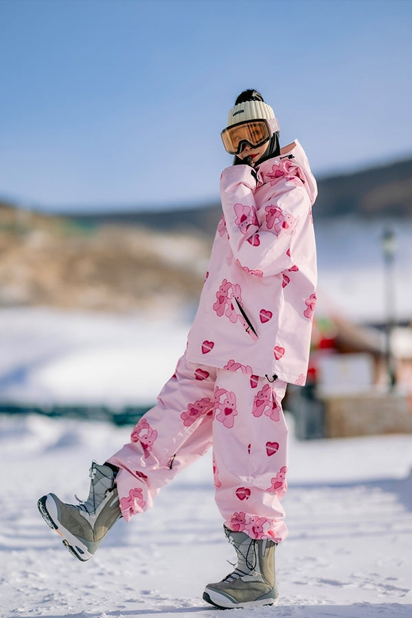 XwXwSeui Men Women Fleeced Pink Rabbit Ski Suits