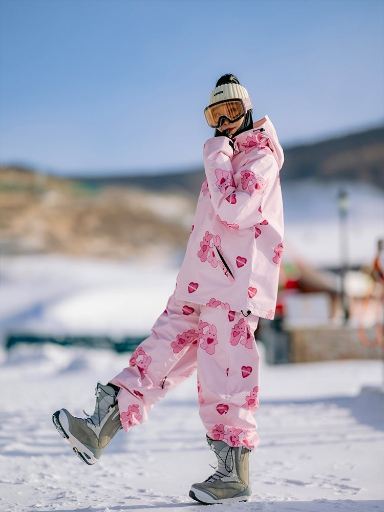 XwXwSeui Men Women Fleeced Pink Rabbit Ski Suits