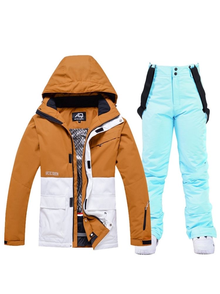 XwXwSeui Men Women Hooded Insulated Snow Suits-Brown Series