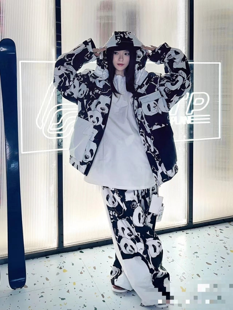 XwXwSeui Men Women Panda Printed Snow Jacket