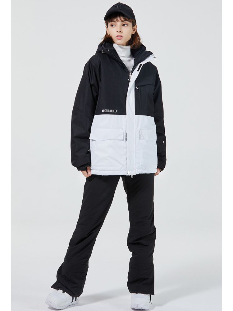 XwXwSeui Men Women Colorblock Hooded Snow Jacket