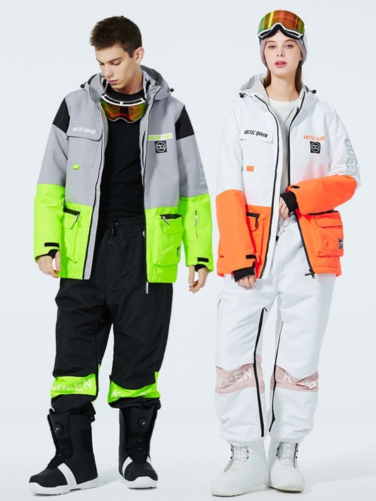 XwXwSeui Men Women Windproof Insulated Snow Suits-White Series