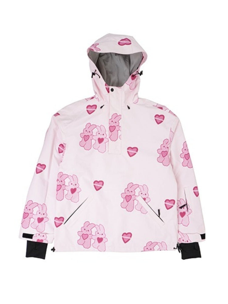 XwXwSeui Men Women Fleeced Pink Rabbit Ski Suits