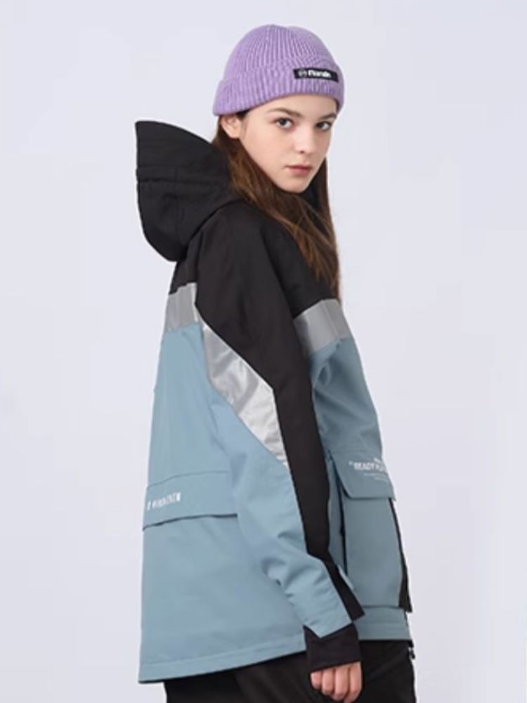 XwXwSeui Men Women Insulated Colorblock Hood Snow Jacket