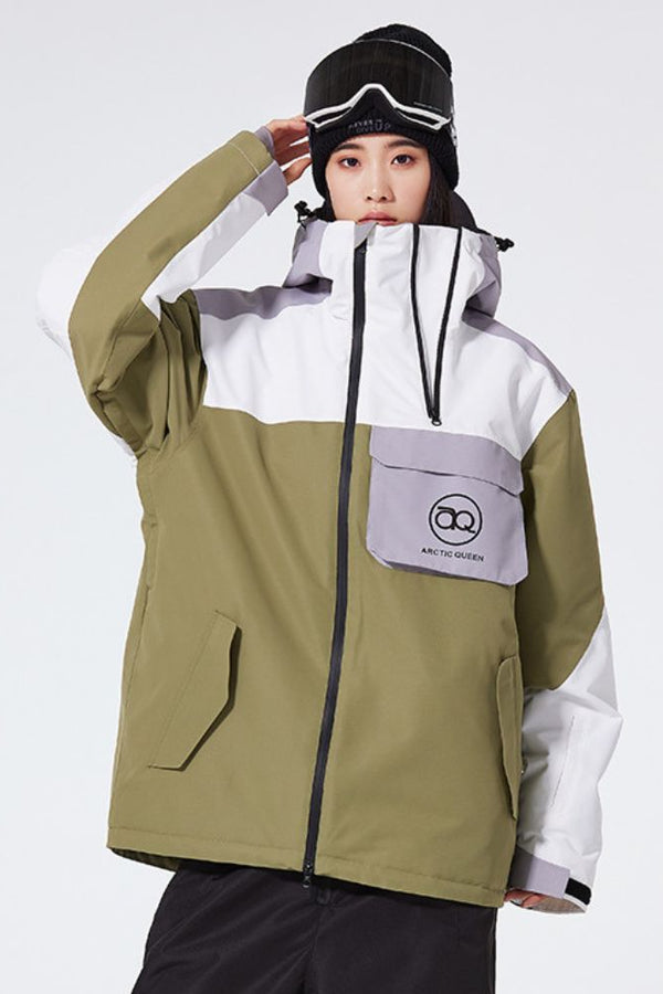 XwXwSeui Men Women Fleeced Double Zip Hooded Outdoor Patchwork Snow Jackets