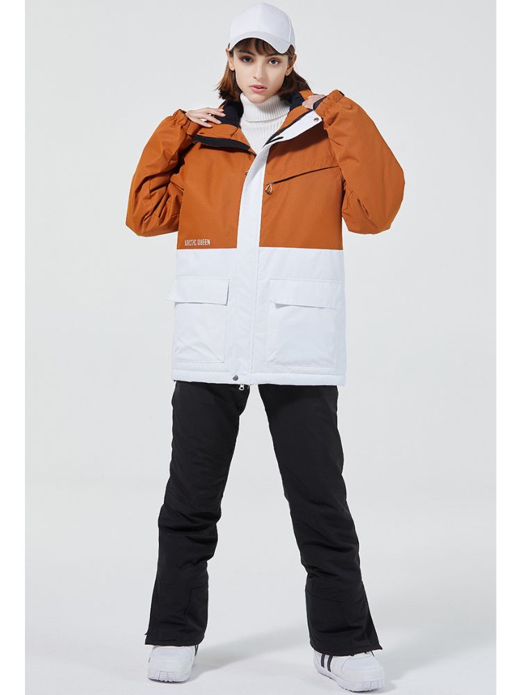 XwXwSeui Men Women Colorblock Hooded Snow Jacket